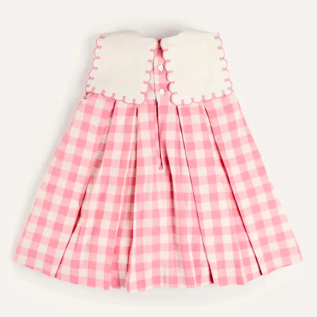 Pink Color Gingham Embroidered Sleeveless Cute Girl Dress Summer Holidays Party Baby Girls Dresses Birthday Clothing For Kids
