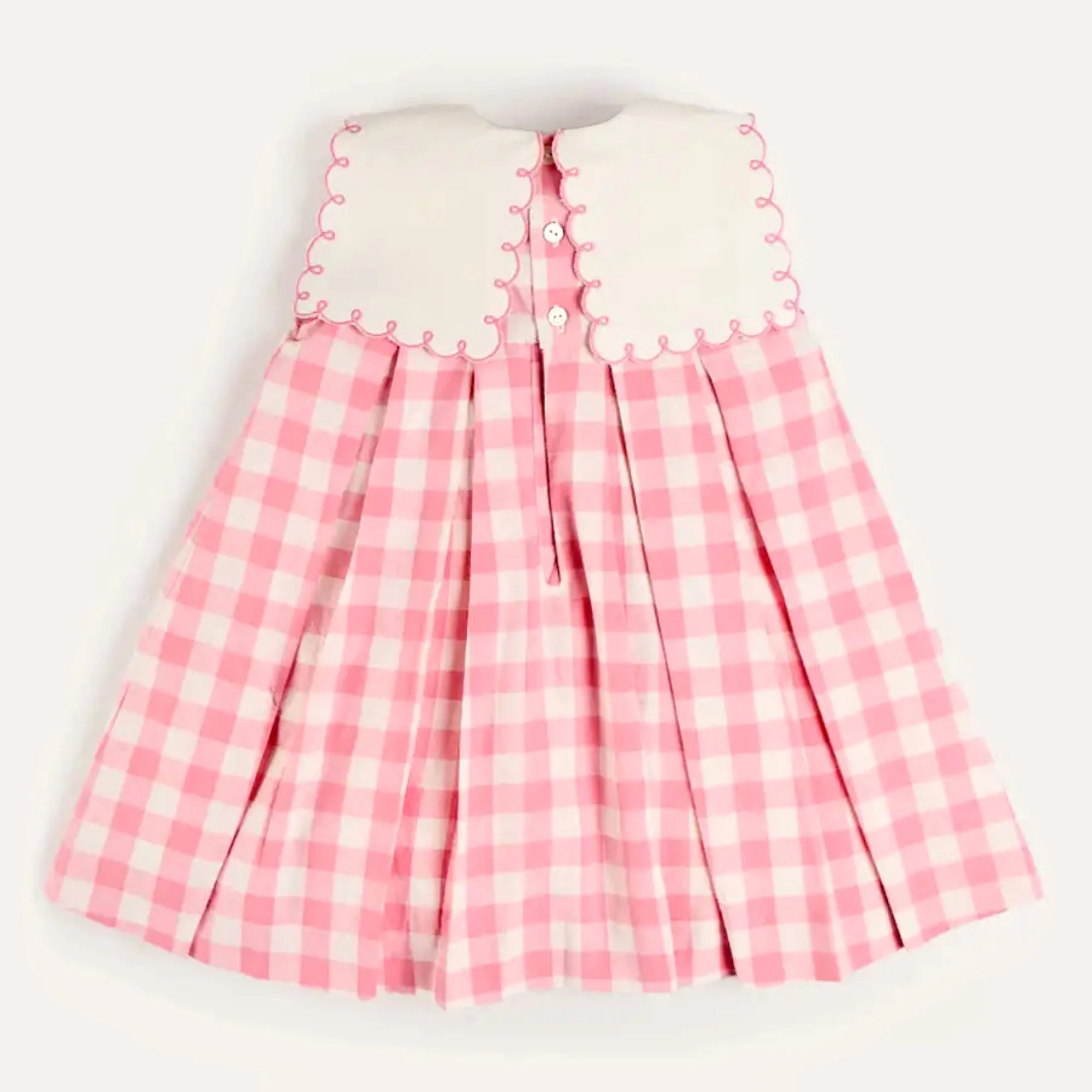 Pink Color Gingham Embroidered Sleeveless Cute Girl Dress Summer Holidays Party Baby Girls Dresses Birthday Clothing For Kids
