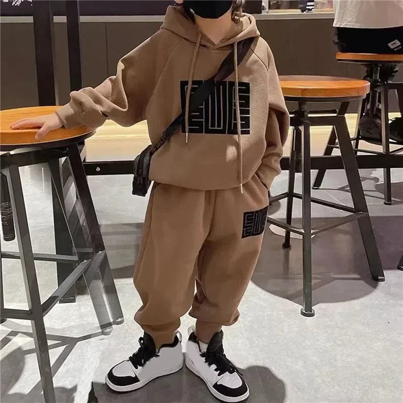 Children Winter Plus Velvet Warm Pullover Tops+Pants 2pcs Set Boys Girls Cotton Sweatshirts Sports Casual Clothes Suit 3-12Y