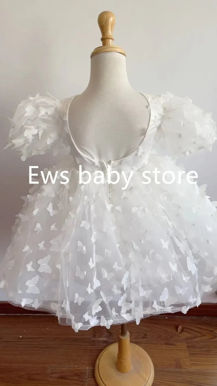 Fashion Baby Girl Dress Butterfly Puff Sleeve Child Tulle Princess Dress For Vestido Pageant Party Birthday A3743