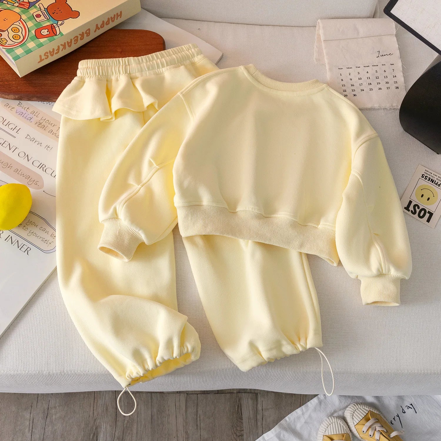 Hoodie Sweatpants Two-piece Set Grils Children Spring Autumn New Korean Loose Casual Sporty Long Sleeves Solid