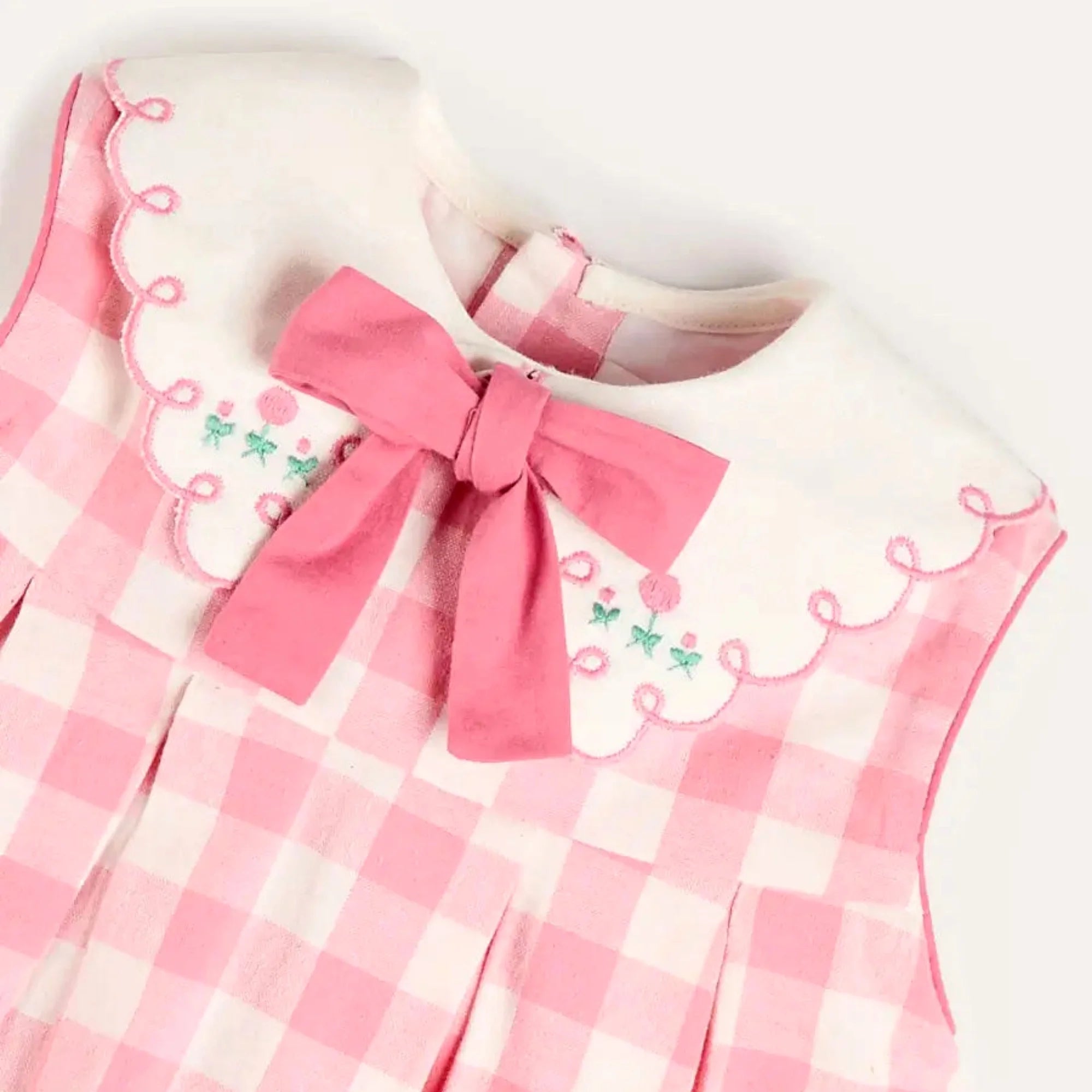 Pink Color Gingham Embroidered Sleeveless Cute Girl Dress Summer Holidays Party Baby Girls Dresses Birthday Clothing For Kids